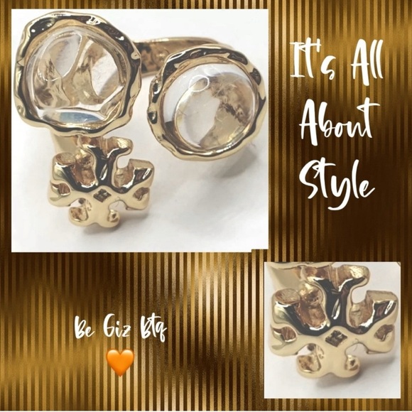 🆕Tory Burch Authentic Roxanne Semiprecious Clear Stones Statement Ring Size 7